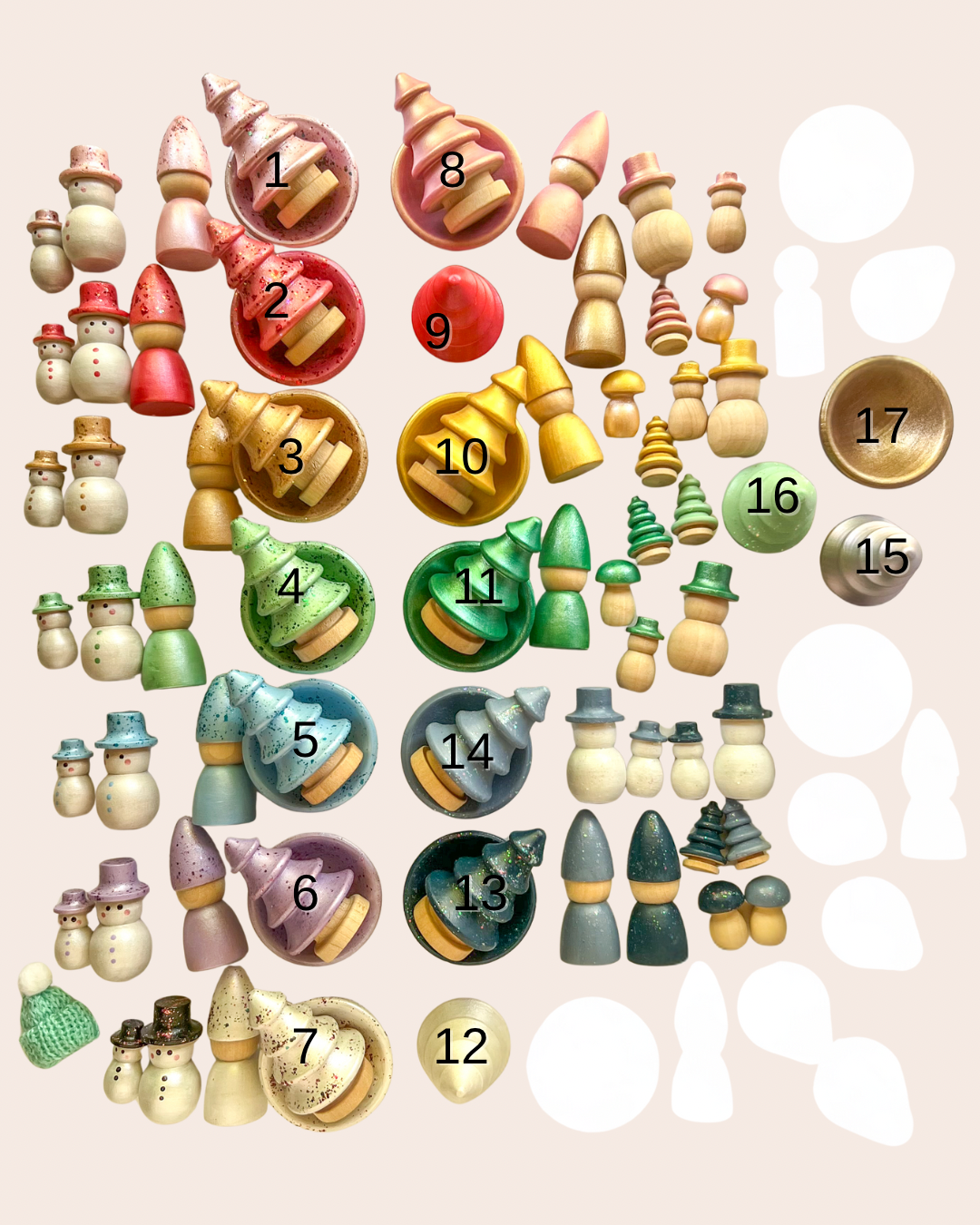 Custom Snow Family Wooden Peg Doll Set