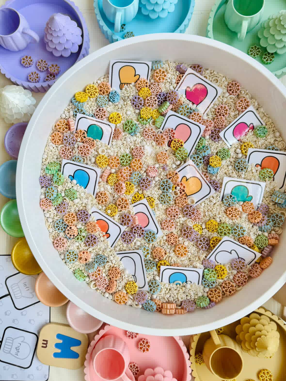 Frosted Rainbow Snowflakes Sensory Bin Filler