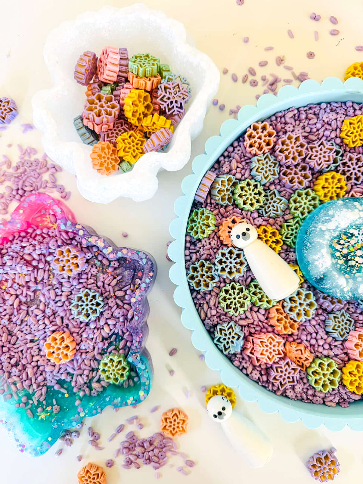 Frosted Rainbow Snowflakes Sensory Bin Filler